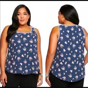Torrid Navy Blue Floral Polka Dot Blouse Sleeveless Coastal Beachy Nautical 4X